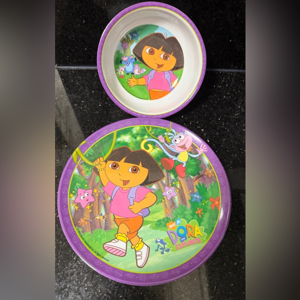 Vintage Dora the Explorer Kids Bowl and Plate Set